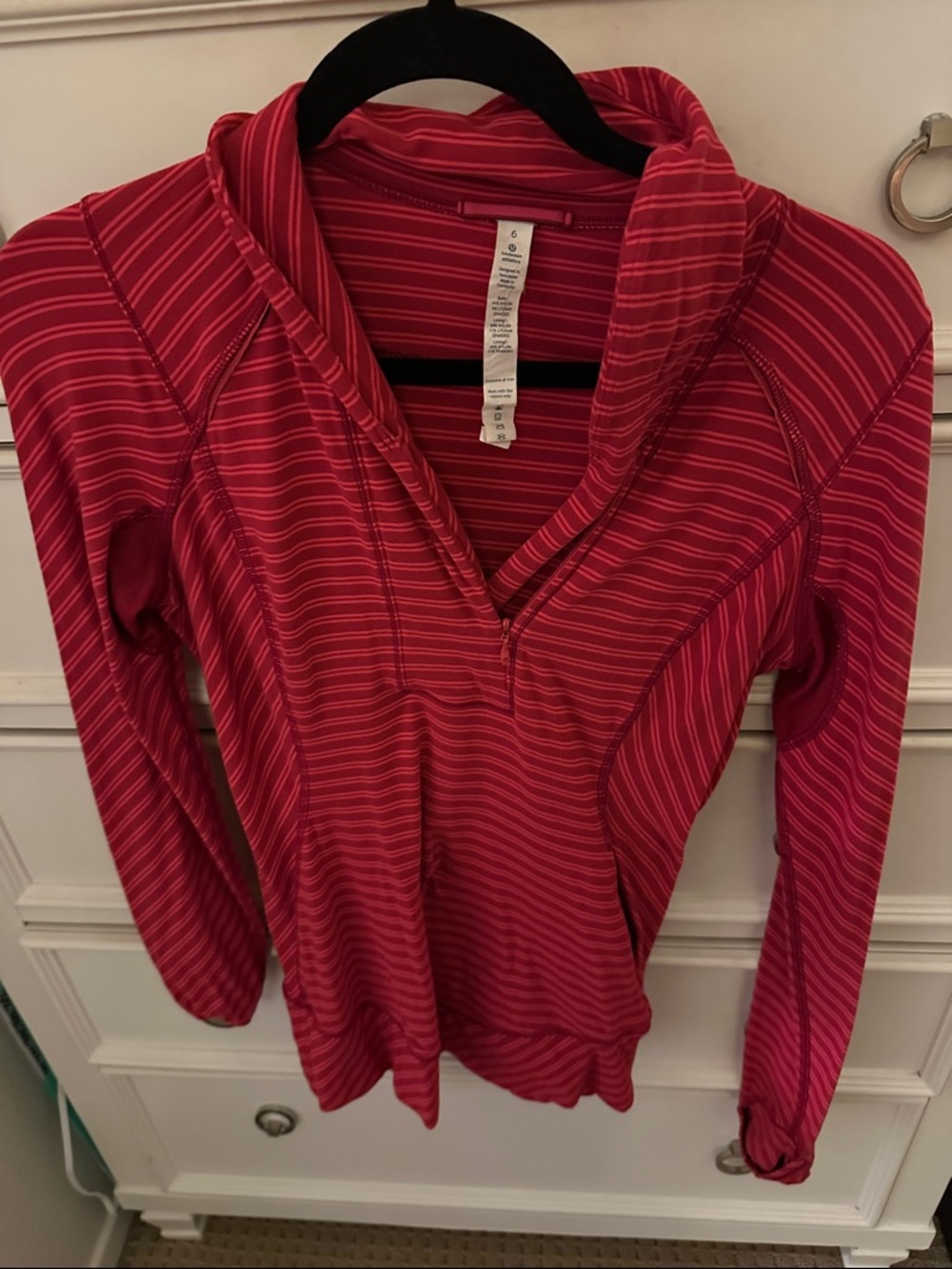 Lululemon Striped Half Zip Pullover Size 6 Pink Thumbhole Athletic Top